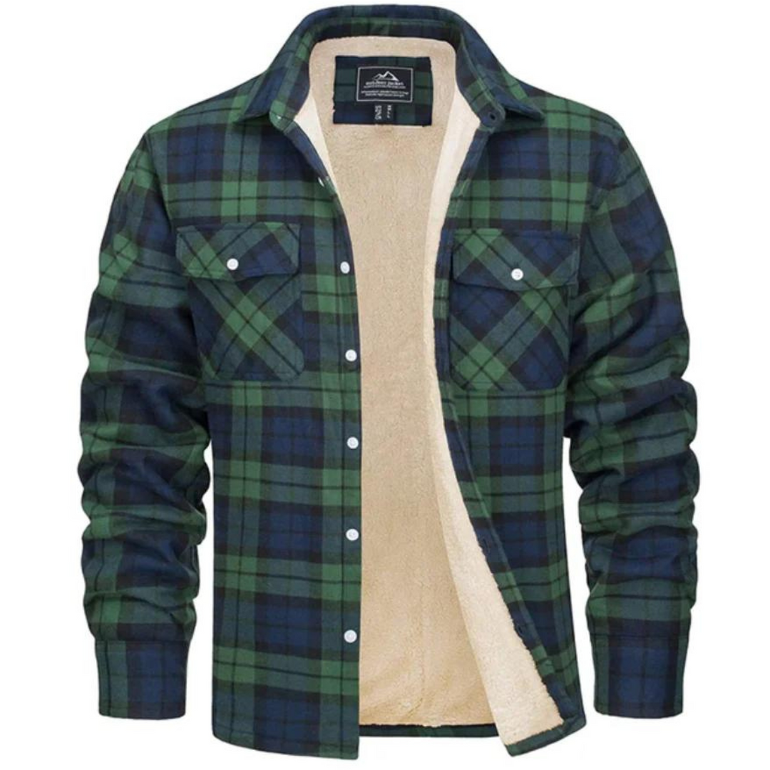 Herren-Flanellhemdjacke mit Sherpa-Futter und Karomuster