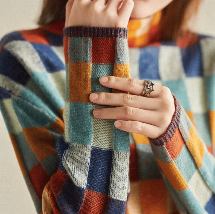 Ravel | Women's Luxury Cashmere Turtleneck Sweater with Patchwork Design-Metro Lane Plaza