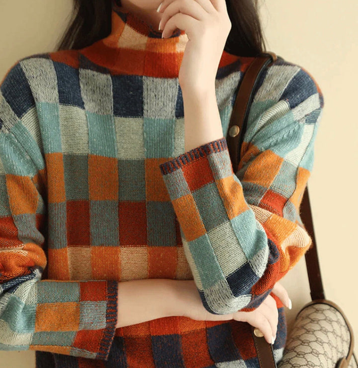 Ravel | Women's Luxury Cashmere Turtleneck Sweater with Patchwork Design-Metro Lane Plaza