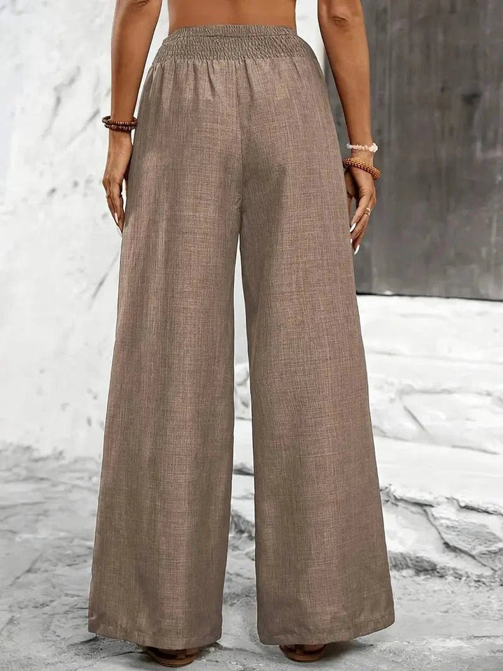Women's Relaxed Wide Leg Linen Trousers with Elastic Waistband
