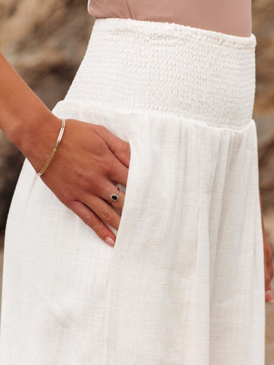 Women's Relaxed Wide Leg Linen Trousers with Elastic Waist
