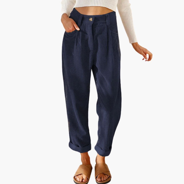 Women's Retro Tapered Leg Corduroy Trousers with Pleated Front