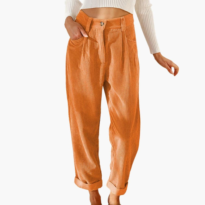 Women's Retro Tapered Leg Corduroy Trousers with Pleated Front