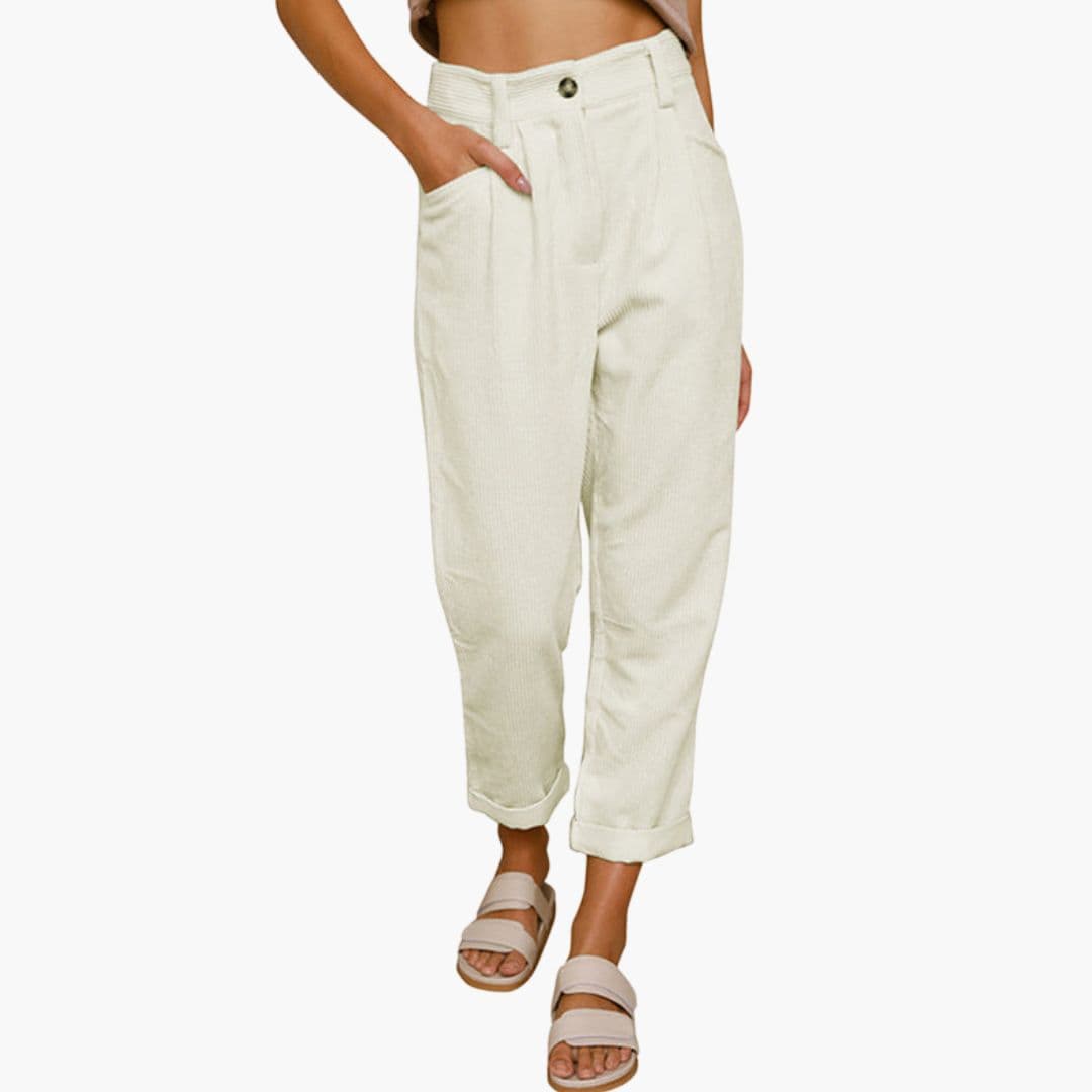 Women's Retro Tapered Leg Corduroy Trousers with Pleated Front