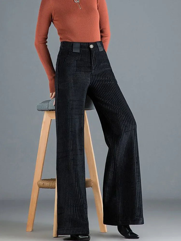 Women's Retro High Waist Wide Leg Corduroy Trousers with Buttons