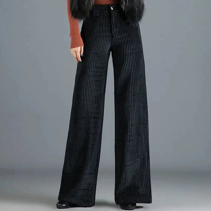 Women's Retro High Waist Wide Leg Corduroy Trousers with Buttons