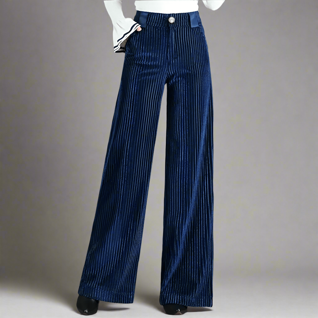 Women's Retro High Waist Wide Leg Corduroy Trousers with Buttons