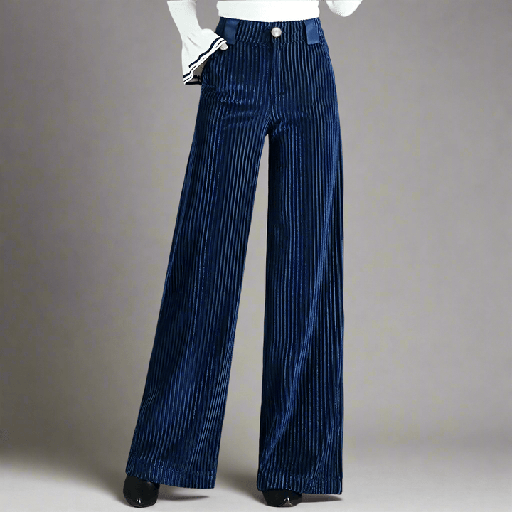Women's Retro High Waist Wide Leg Corduroy Trousers with Buttons