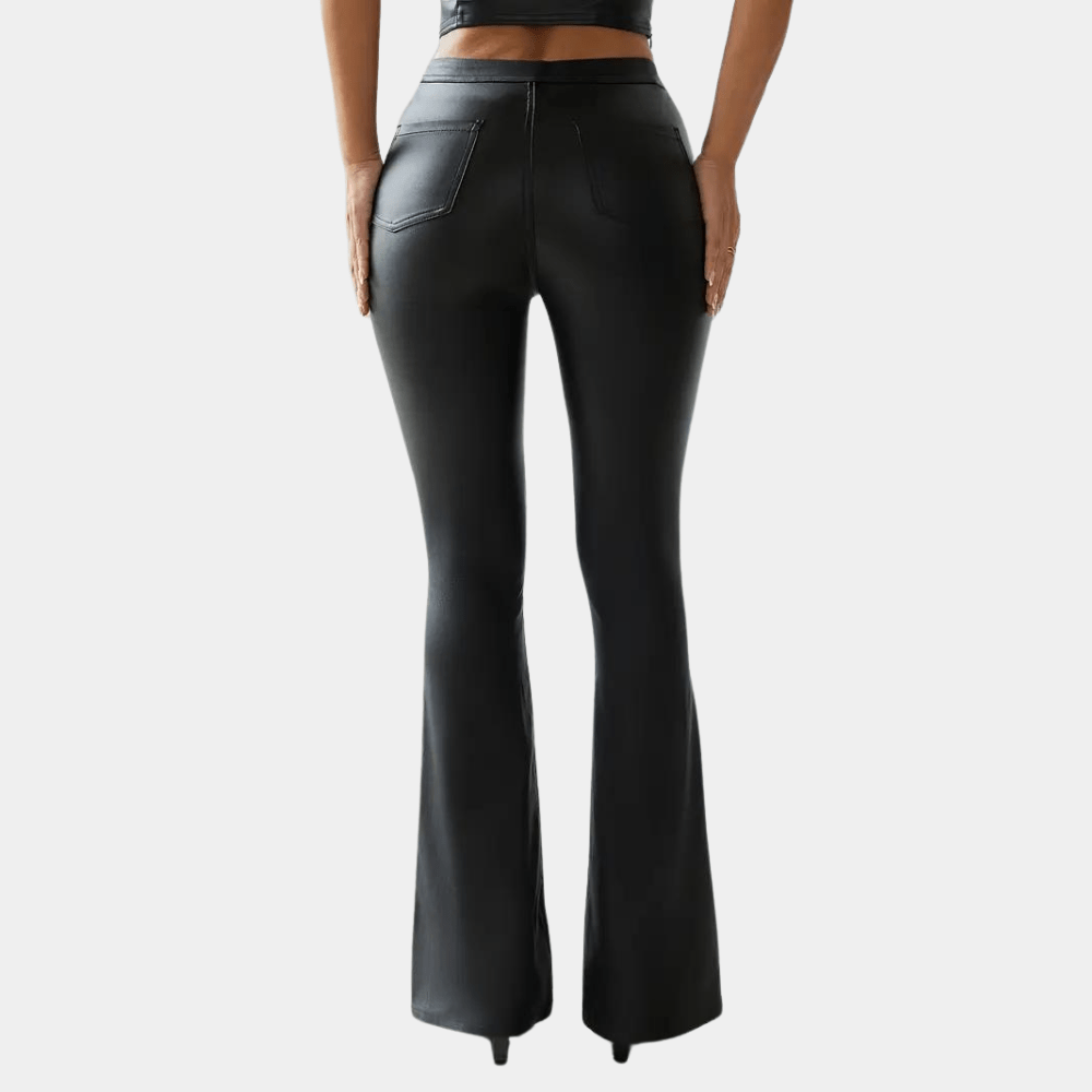 Pantalones acampanados de cuero para mujer, retro, de cintura alta y corte ajustado, con cola