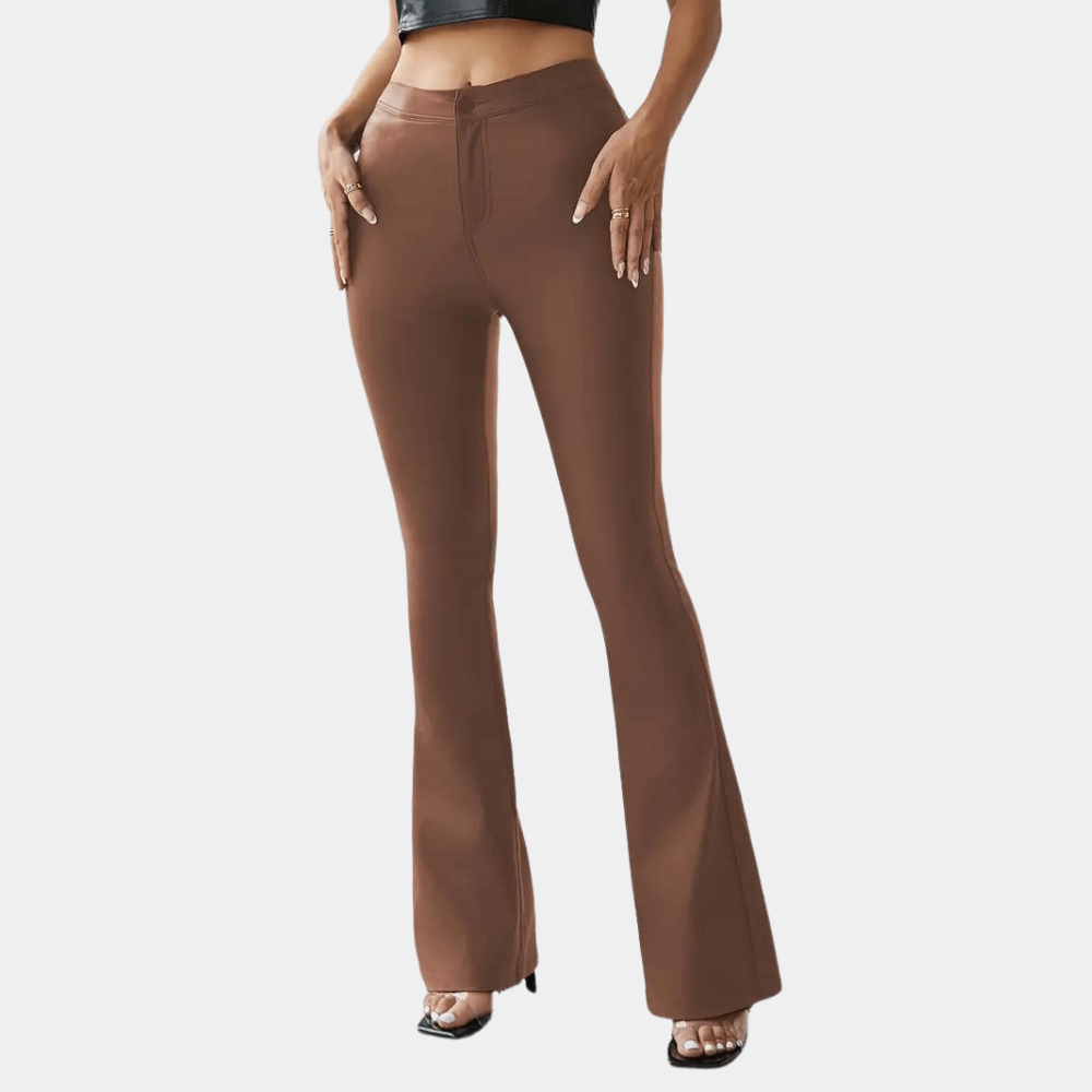 Pantalones acampanados de cuero para mujer, retro, de cintura alta y corte ajustado, con cola