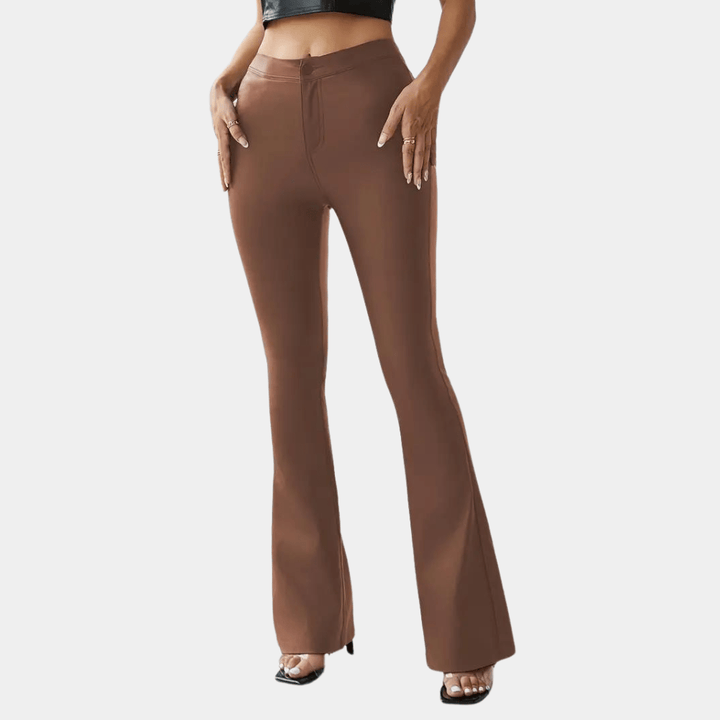 Pantalones acampanados de cuero para mujer, retro, de cintura alta y corte ajustado, con cola