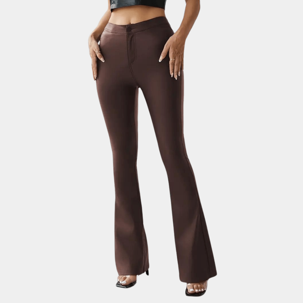 Pantalones acampanados de cuero para mujer, retro, de cintura alta y corte ajustado, con cola
