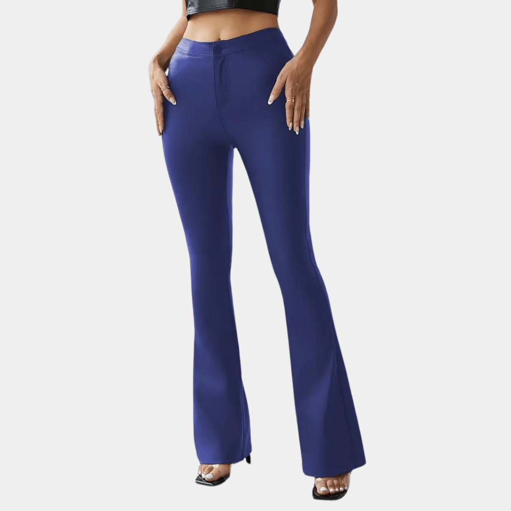 Pantalones acampanados de cuero para mujer, retro, de cintura alta y corte ajustado, con cola