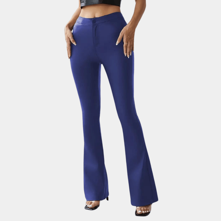 Pantalones acampanados de cuero para mujer, retro, de cintura alta y corte ajustado, con cola