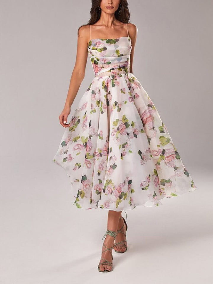 Beverly | Women's Elegant Floral A-Line Midi Dress-Metro Lane Plaza