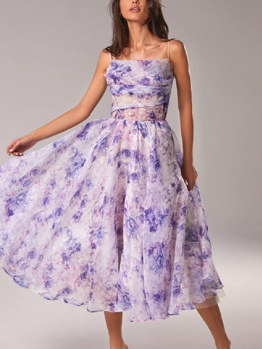 Beverly | Women's Elegant Floral A-Line Midi Dress-Metro Lane Plaza