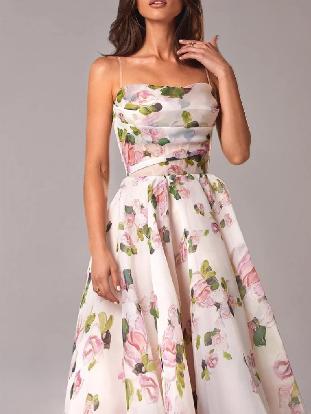 Beverly | Women's Elegant Floral A-Line Midi Dress-Metro Lane Plaza