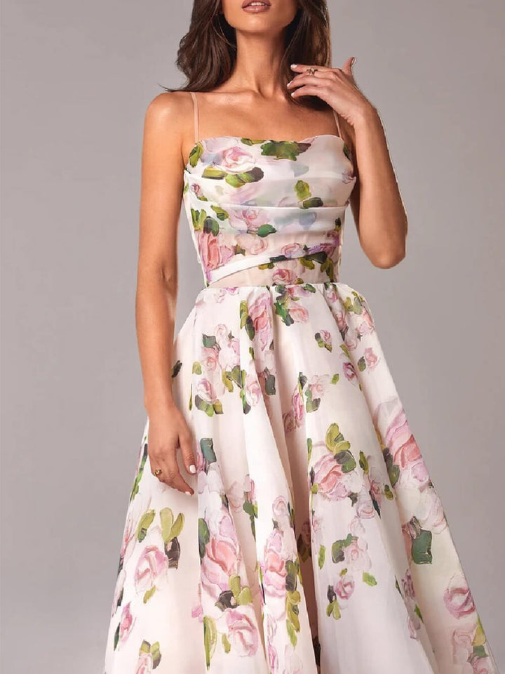 Beverly | Women's Elegant Floral A-Line Midi Dress-Metro Lane Plaza