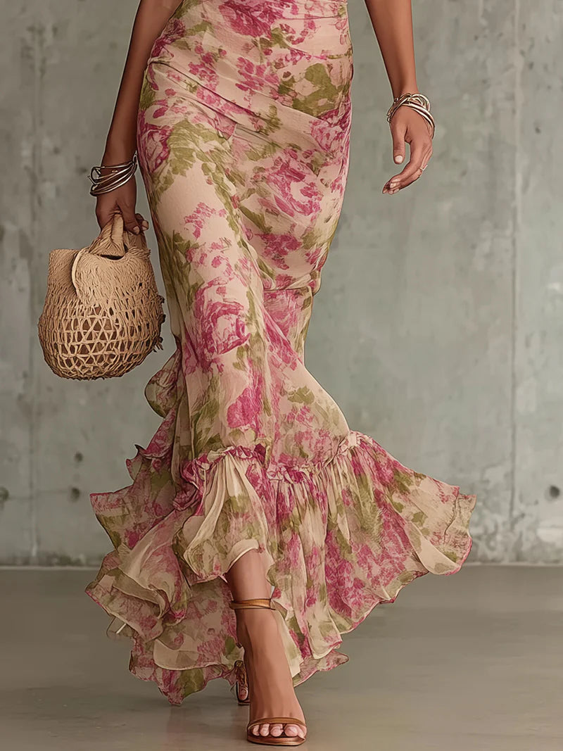 Rosalina | Women's Short Sleeve Floral Maxi Dress-Metro Lane Plaza