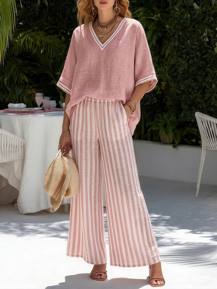 Poppy | Women's Elegant Cotton-Linen Two-Piece Set-Metro Lane Plaza
