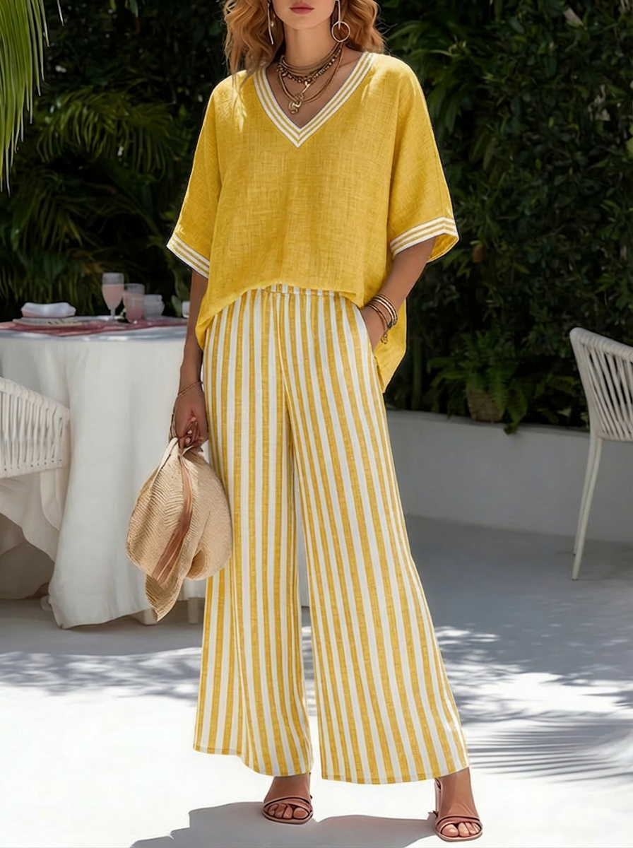 Poppy | Women's Elegant Cotton-Linen Two-Piece Set-Metro Lane Plaza