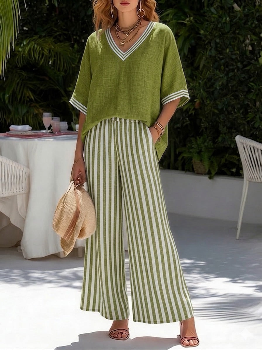 Poppy | Women's Elegant Cotton-Linen Two-Piece Set-Metro Lane Plaza