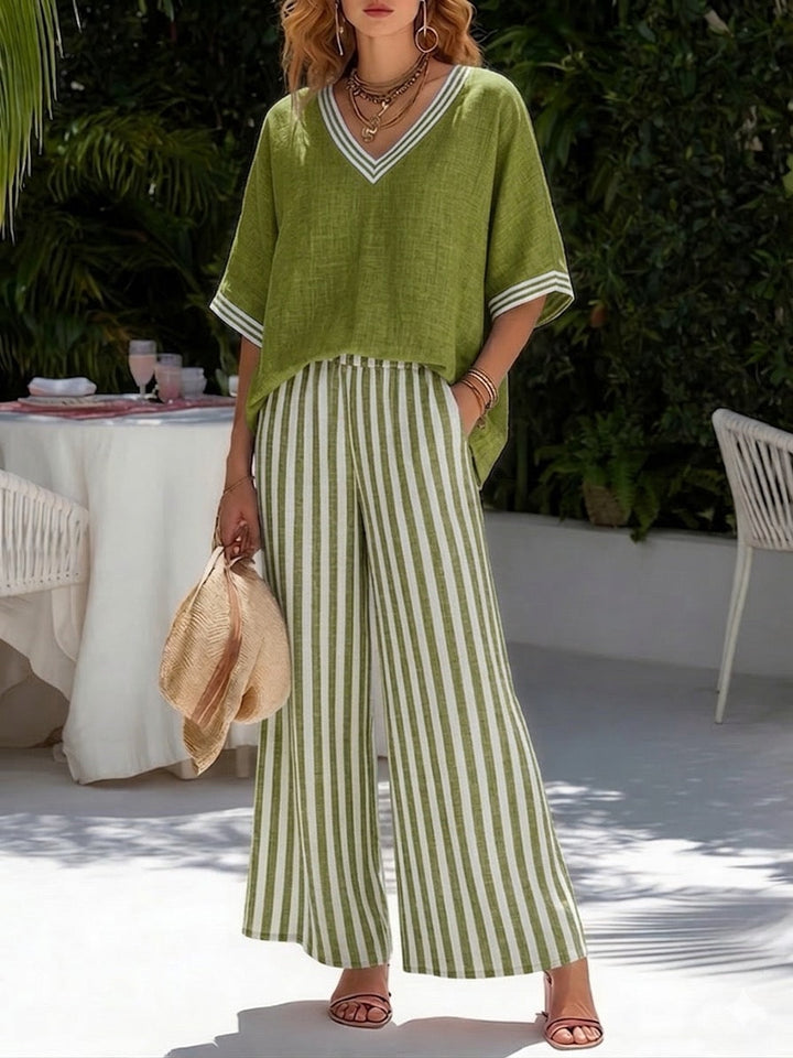 Poppy | Women's Elegant Cotton-Linen Two-Piece Set-Metro Lane Plaza