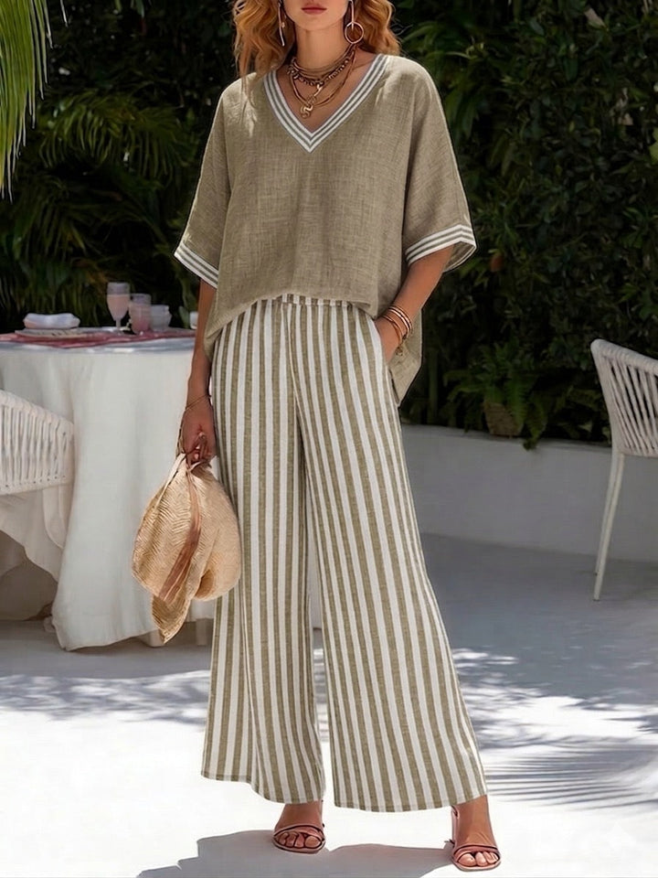 Poppy | Women's Elegant Cotton-Linen Two-Piece Set-Metro Lane Plaza