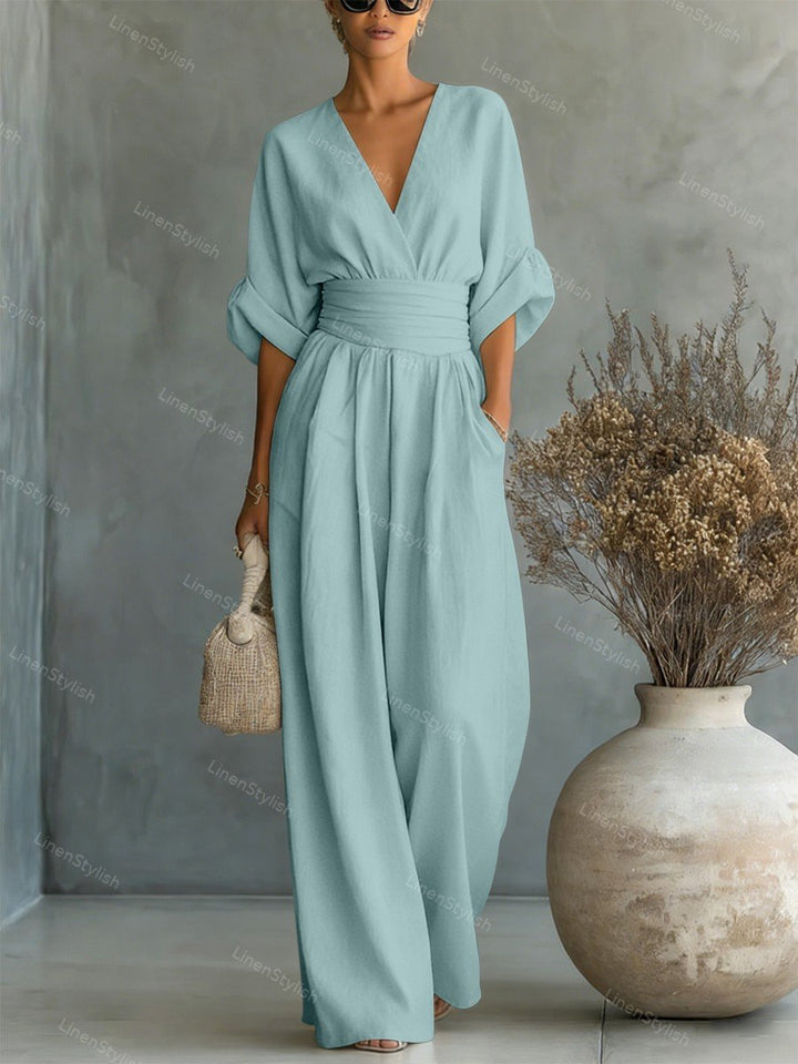 Rosie | Women's Elegant V-Neck Jumpsuit-Metro Lane Plaza