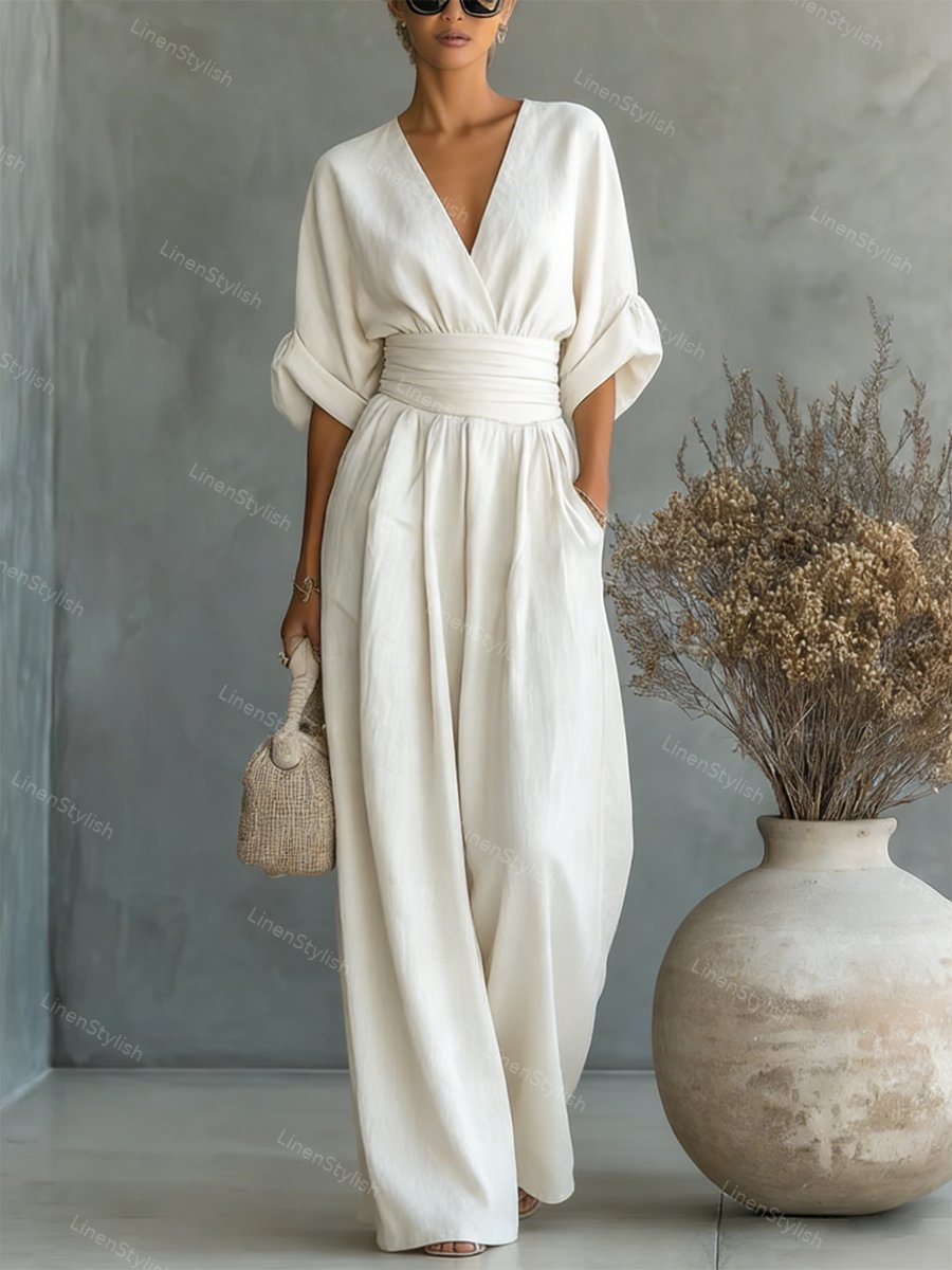 Rosie | Women's Elegant V-Neck Jumpsuit-Metro Lane Plaza