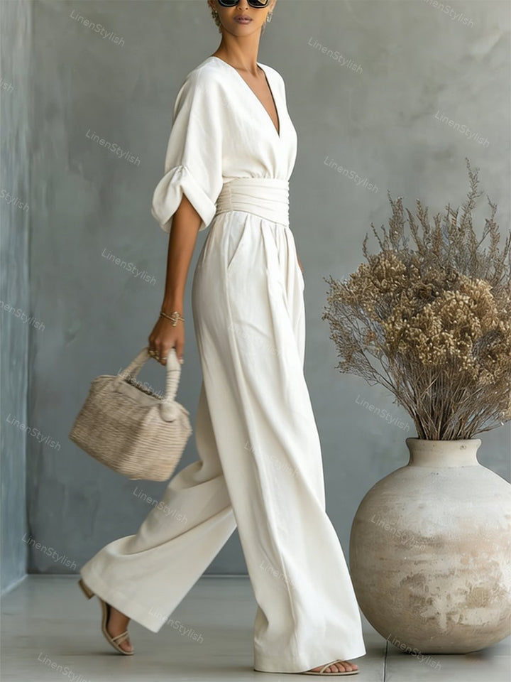 Rosie | Women's Elegant V-Neck Jumpsuit-Metro Lane Plaza