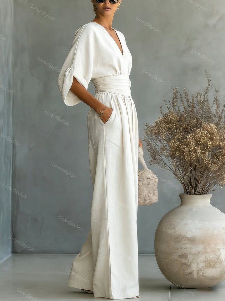 Rosie | Women's Elegant V-Neck Jumpsuit-Metro Lane Plaza