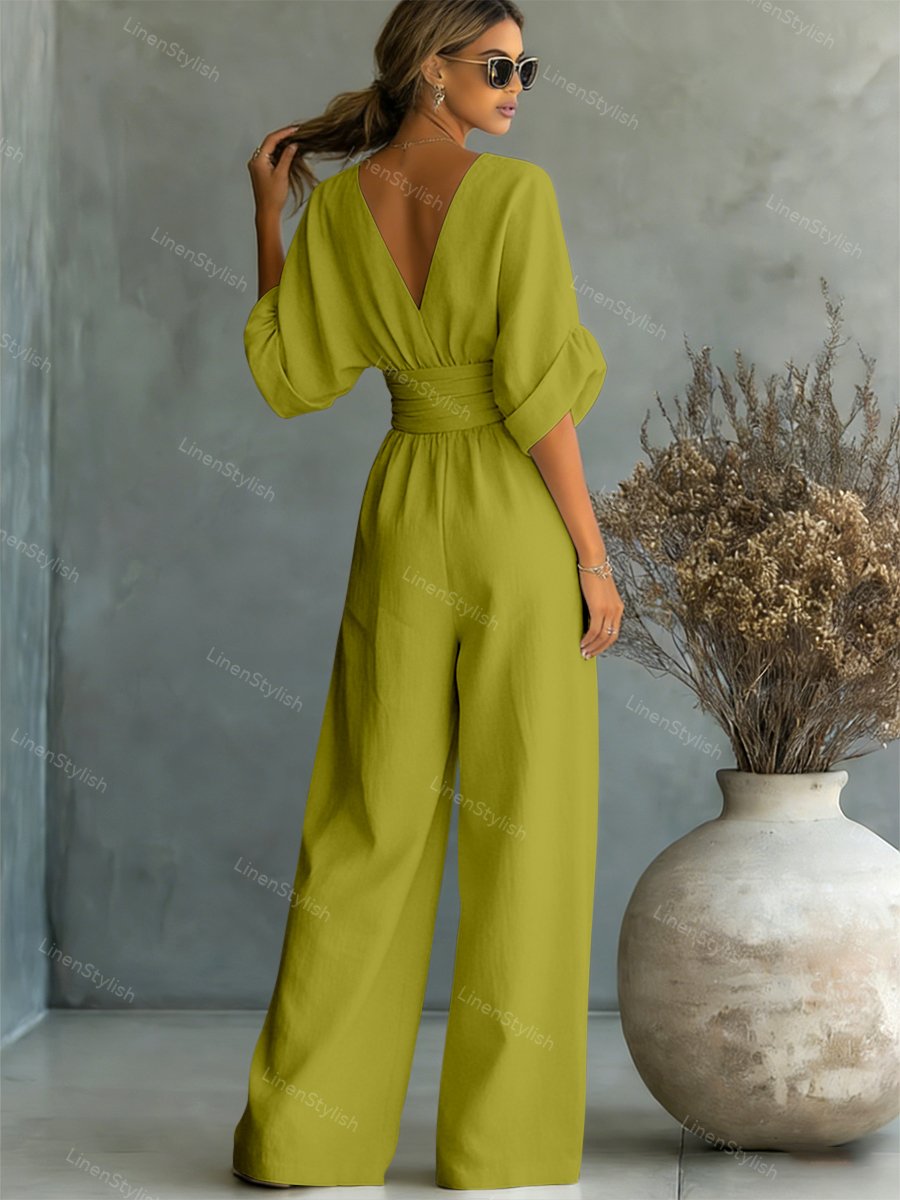Rosie | Women's Elegant V-Neck Jumpsuit-Metro Lane Plaza