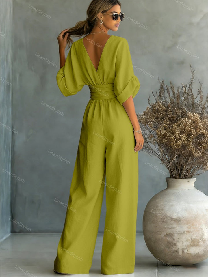 Rosie | Women's Elegant V-Neck Jumpsuit-Metro Lane Plaza