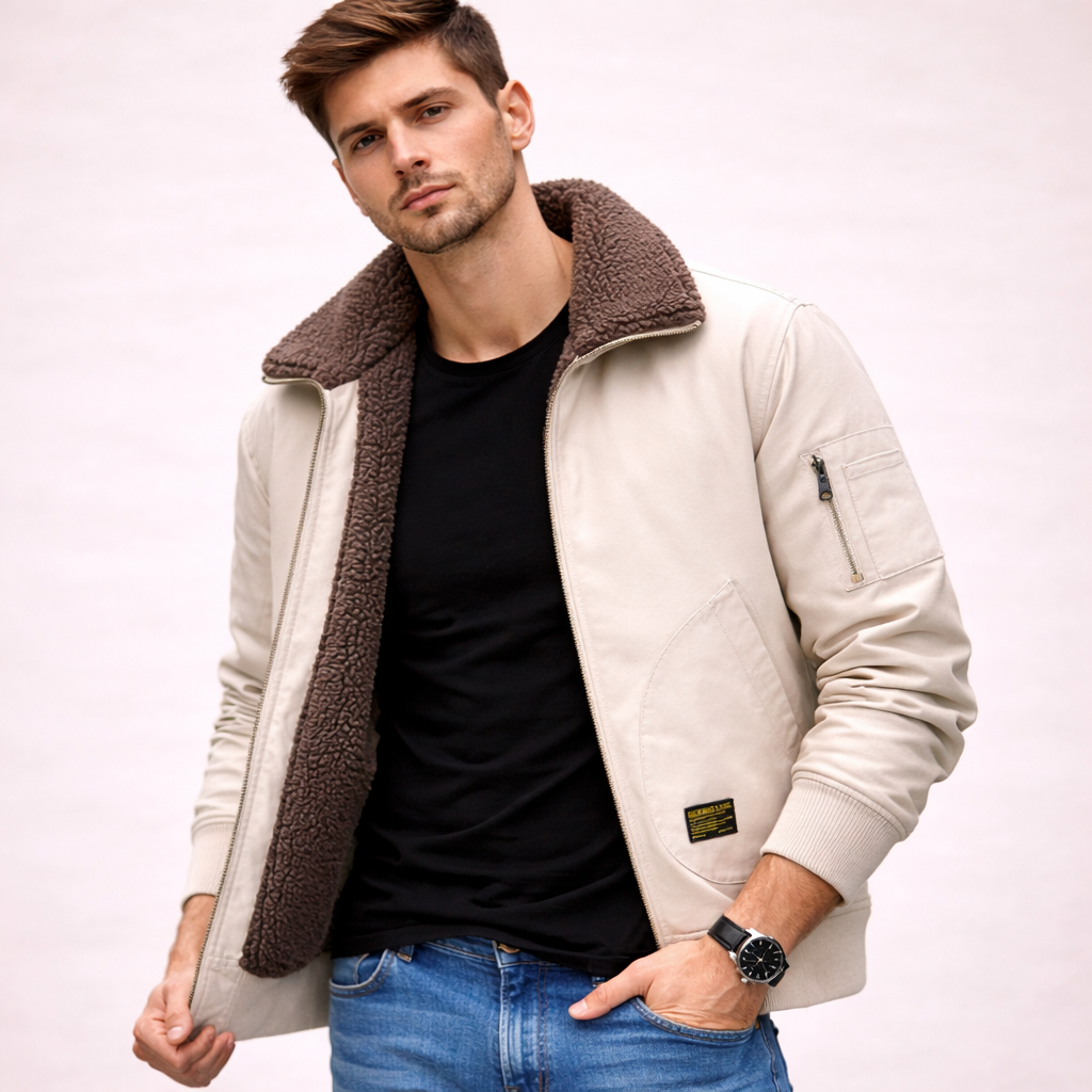 Falcon | Men's Stylish Sherpa-Lined Pilot Jacket-Metro Lane Plaza