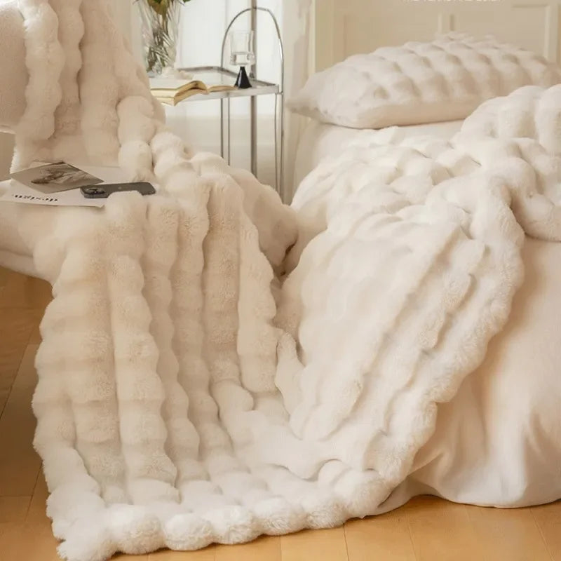 Reversible Faux Fur Throw Blanket-Metro Lane Plaza