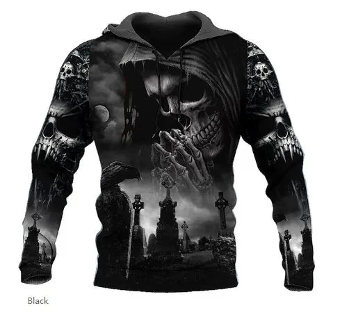 Herren-Pullover-Hoodie mit 3D-Schädelprint – lässige Herbstmode