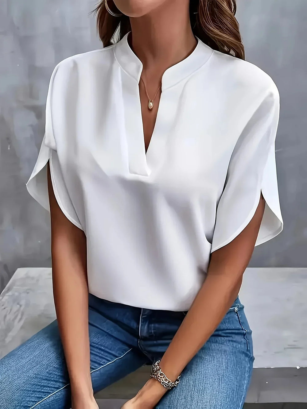 [Women's Casual V-Neck Short Sleeve Top]-Metro Lane Plaza