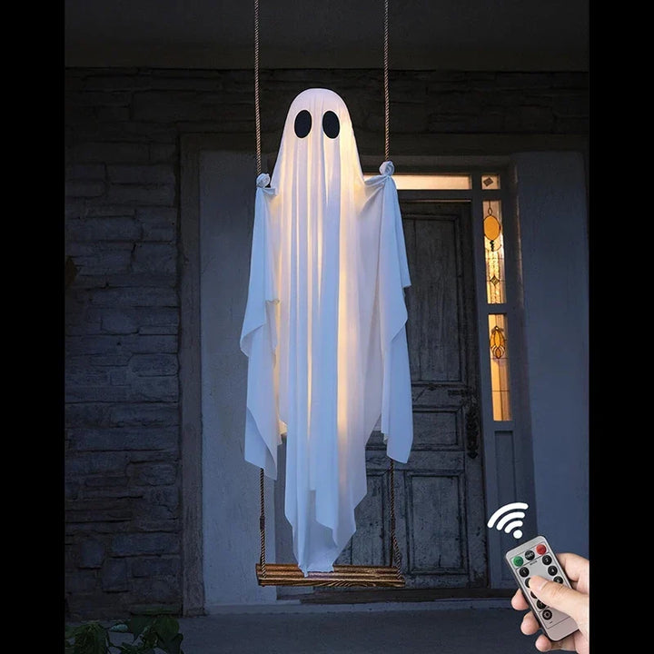 Schommelende buitenspook voor dames met lichtsnoer en houten zitje