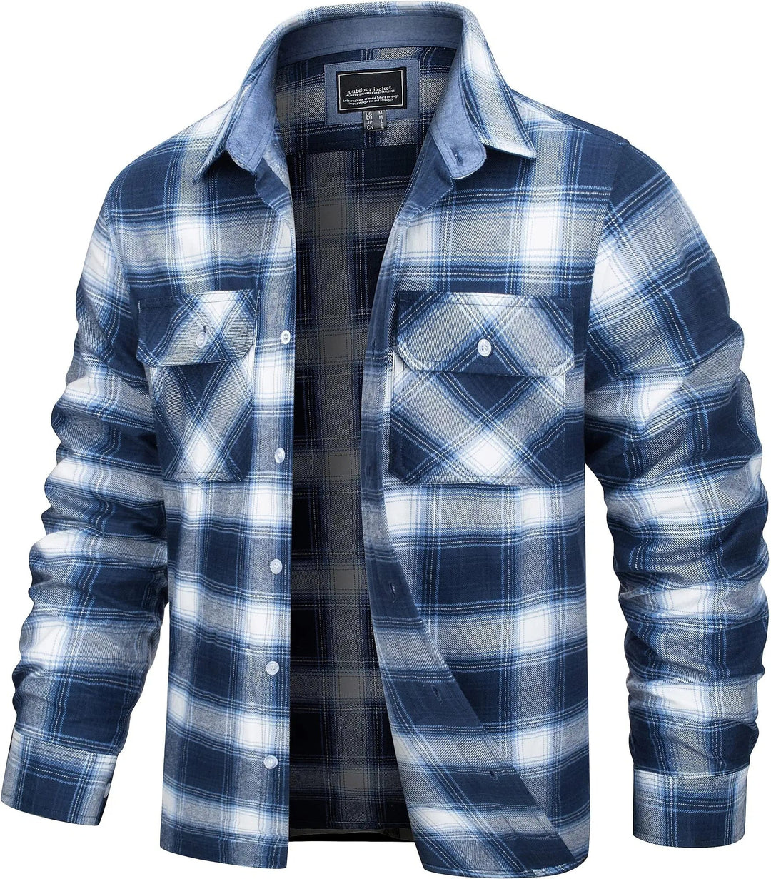 Men's Stylish Cotton Checked Flannel Shirt Jacket-Metro Lane Plaza