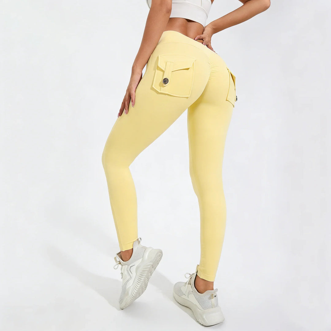 Calças de ioga respiráveis para mulher com bolso traseiro, leggings confortáveis