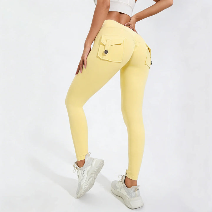 Calças de ioga respiráveis para mulher com bolso traseiro, leggings confortáveis