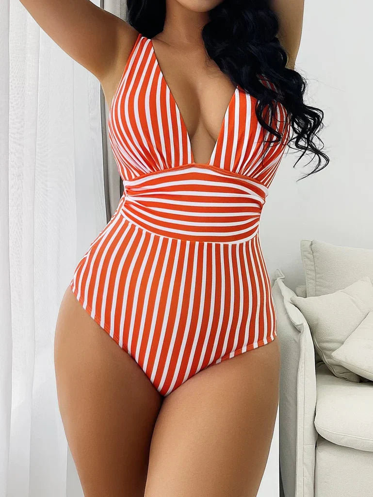 Lana | Women's Striped Swimsuit-Metro Lane Plaza