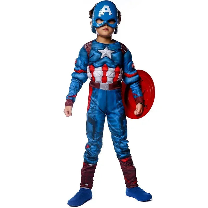 Captain Superhero Costume, Blue Muscle Jumpsuit, Halloween Outfit