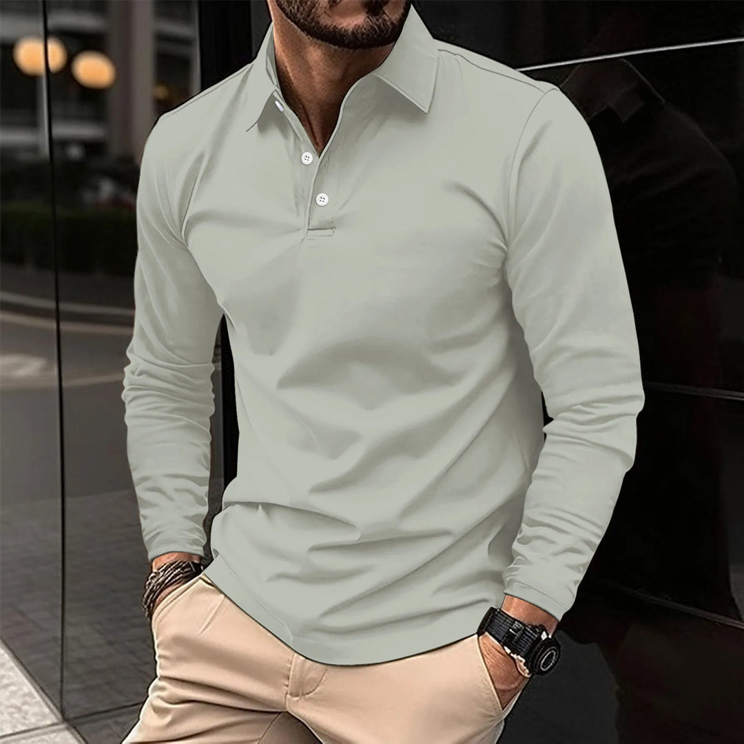 Lucas | Men's Long Sleeve Casual Polo Shirt-Metro Lane Plaza