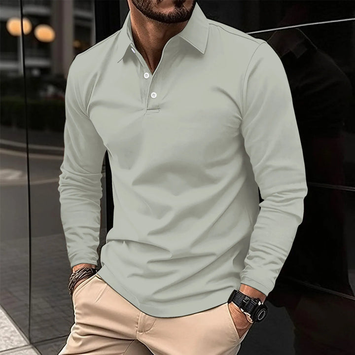 Lucas | Men's Long Sleeve Casual Polo Shirt-Metro Lane Plaza