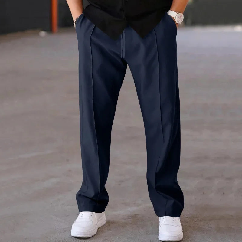 John | Men's Loose-Fit Straight Trousers with Pockets and Drawstring-Metro Lane Plaza