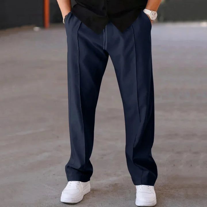 John | Men's Loose-Fit Straight Trousers with Pockets and Drawstring-Metro Lane Plaza