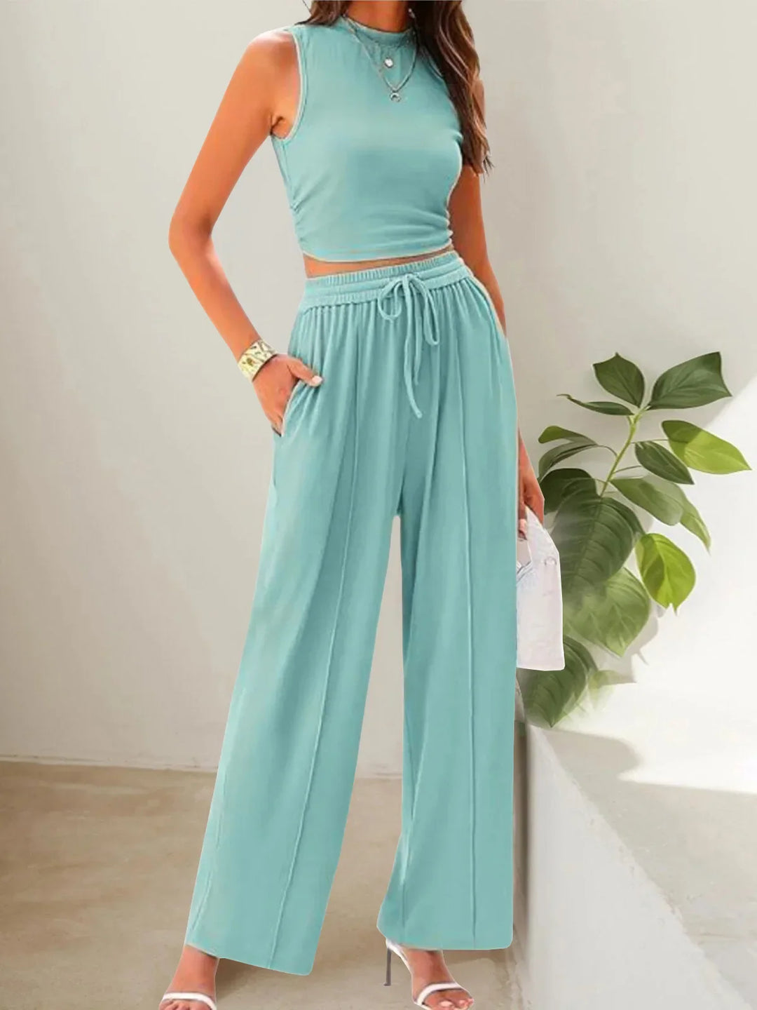 Lena | Women's Summer Two-Piece Pant Set-Metro Lane Plaza