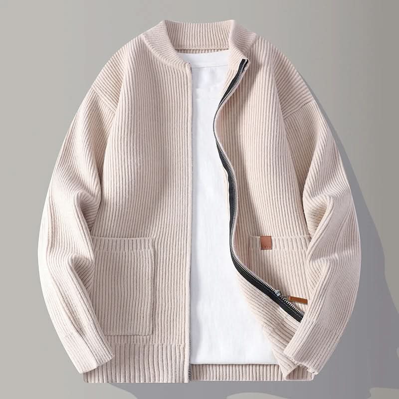 Cardigan de malha canelada com gola subida para homem